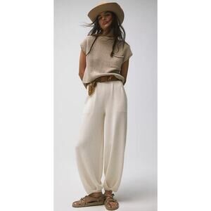 Free People FP Beach Freya Women's M Cream Knit Linen Blend Pleated Harem Pants